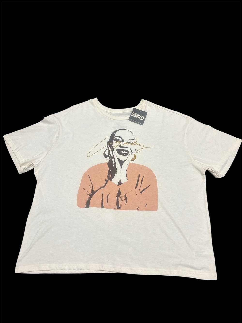 ambition Ivory Graphic Tee with Black Tag Accent